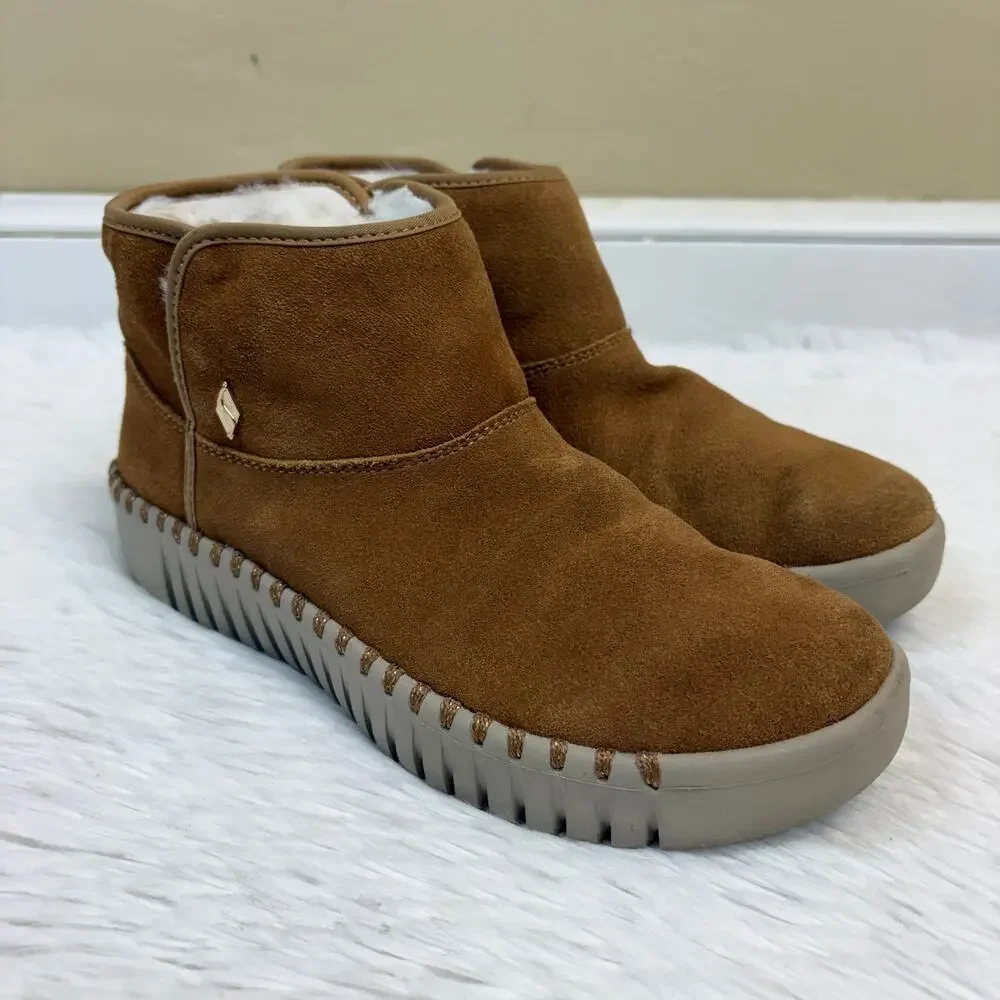 Skechers Go Walk Smart Suede Ankle Boots Faux Fur Lining Size 7.5